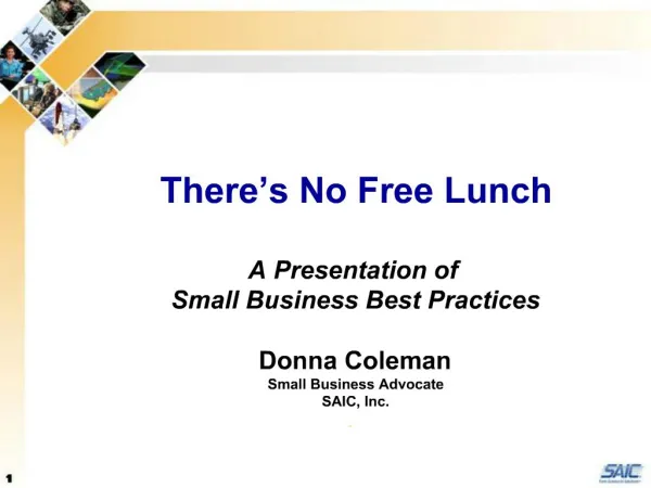 There s No Free Lunch A Presentation of Small Business Best Practices Donna Coleman Small Business Advocate SAIC, Inc
