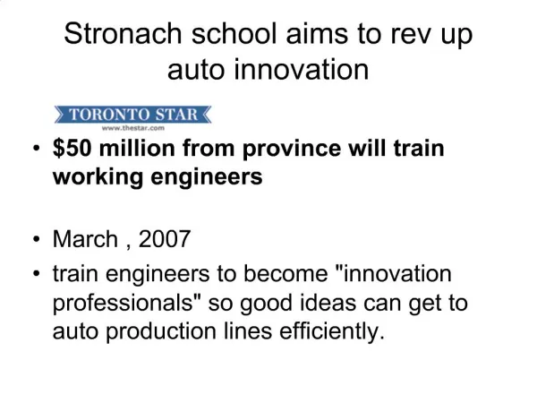 Stronach school aims to rev up auto innovation