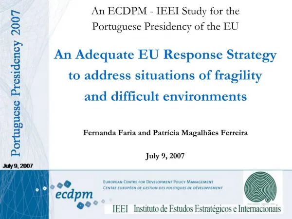 An ECDPM - IEEI Study for the Portuguese Presidency of the EU
