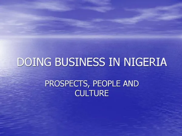 DOING BUSINESS IN NIGERIA