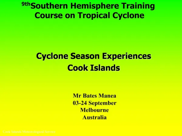 9th Southern Hemisphere Training Course on Tropical Cyclone