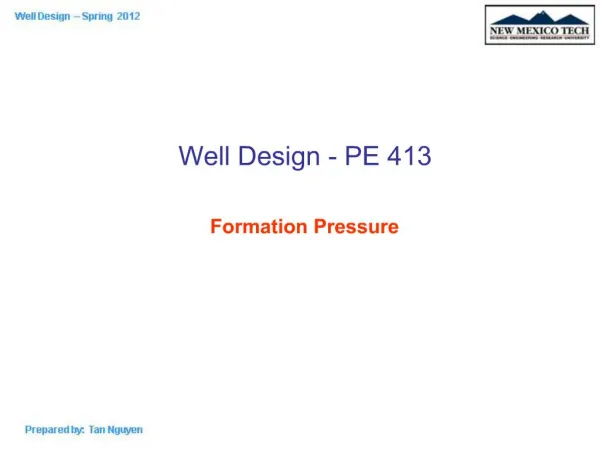 Well Design - PE 413 Formation Pressure