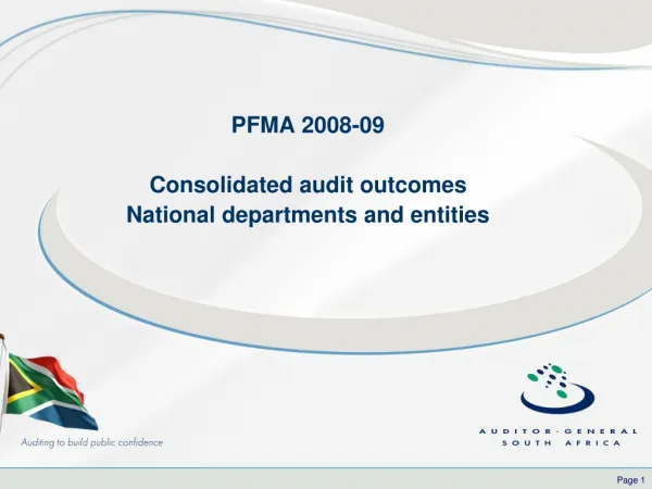 PFMA 2008-09 Consolidated audit outcomes National departments and entities