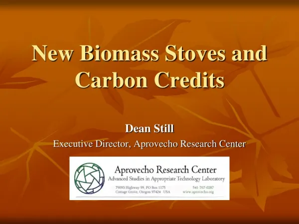 New Biomass Stoves and Carbon Credits