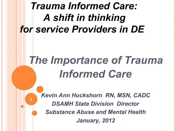 Trauma Informed Care: A shift in thinking for service Providers in DE