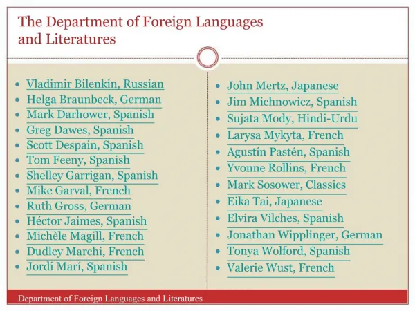The Department of Foreign Languages and Literatures
