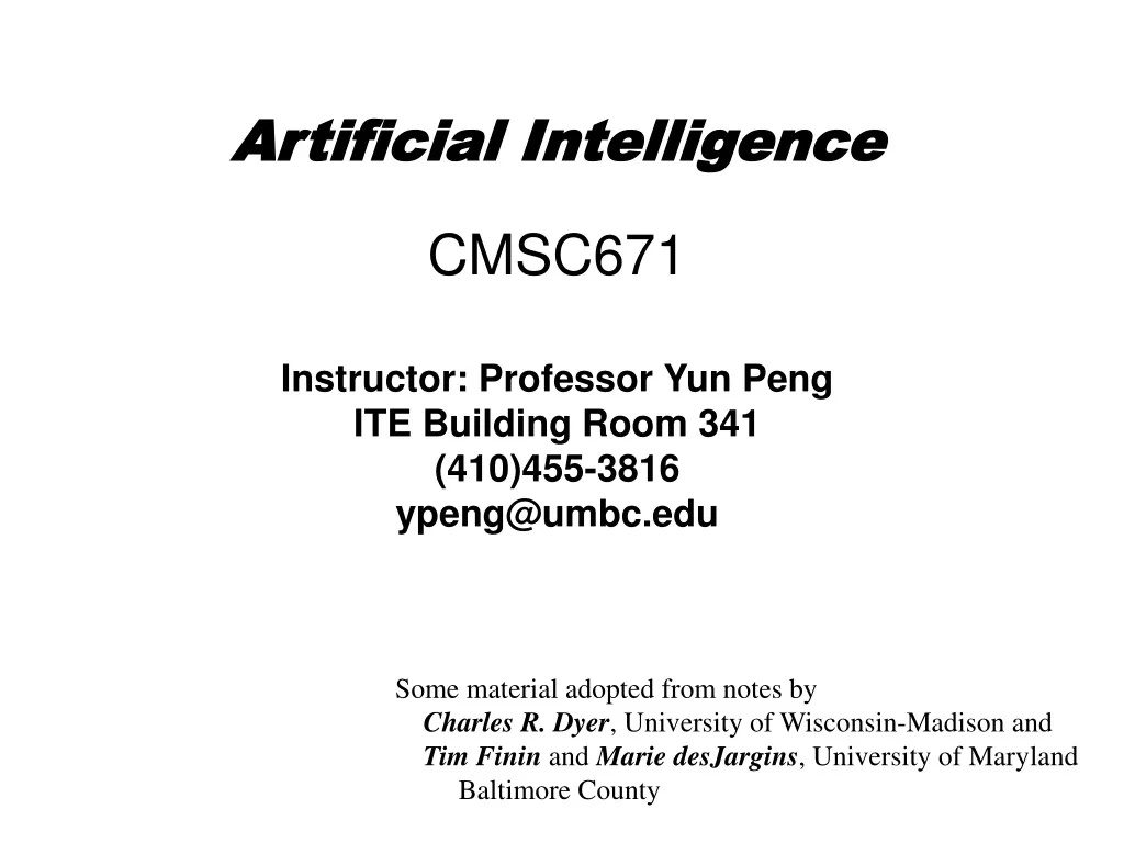 artificial intelligence cmsc671 instructor