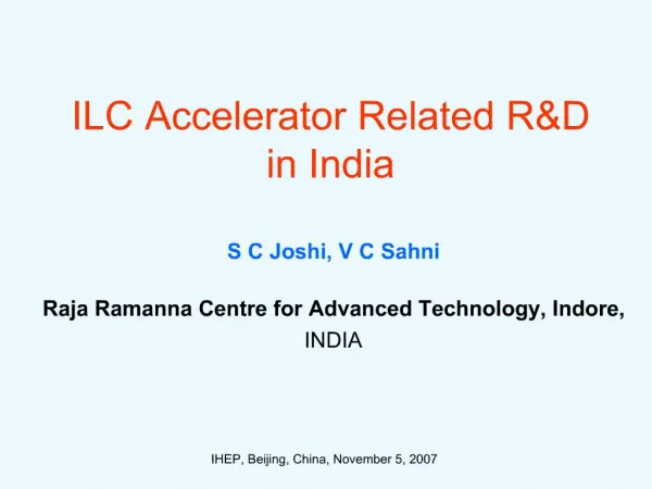 ILC Accelerator Related RD in India