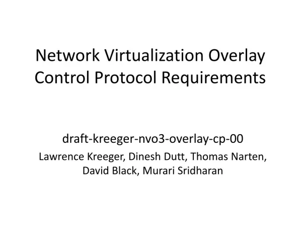 Network Virtualization Overlay Control Protocol Requirements