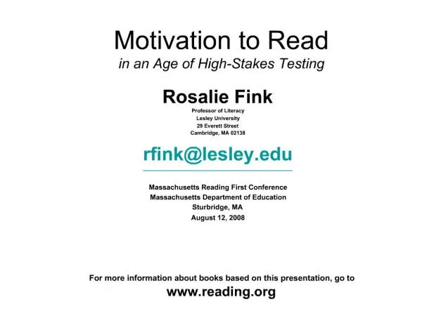 Motivation to Read in an Age of High-Stakes Testing