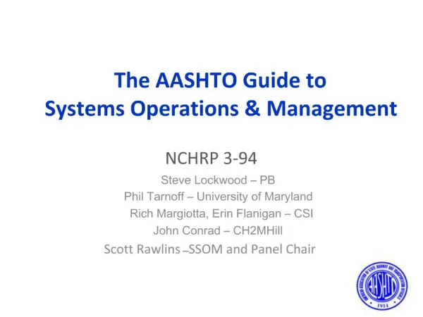 The AASHTO Guide to Systems Operations Management