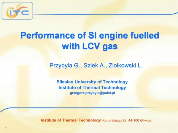Performance of SI engine fuelled with LCV gas