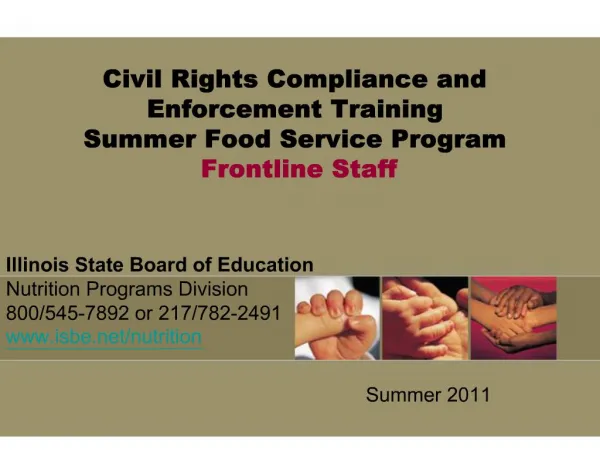 Civil Rights Compliance and Enforcement Training Summer Food Service Program Frontline Staff