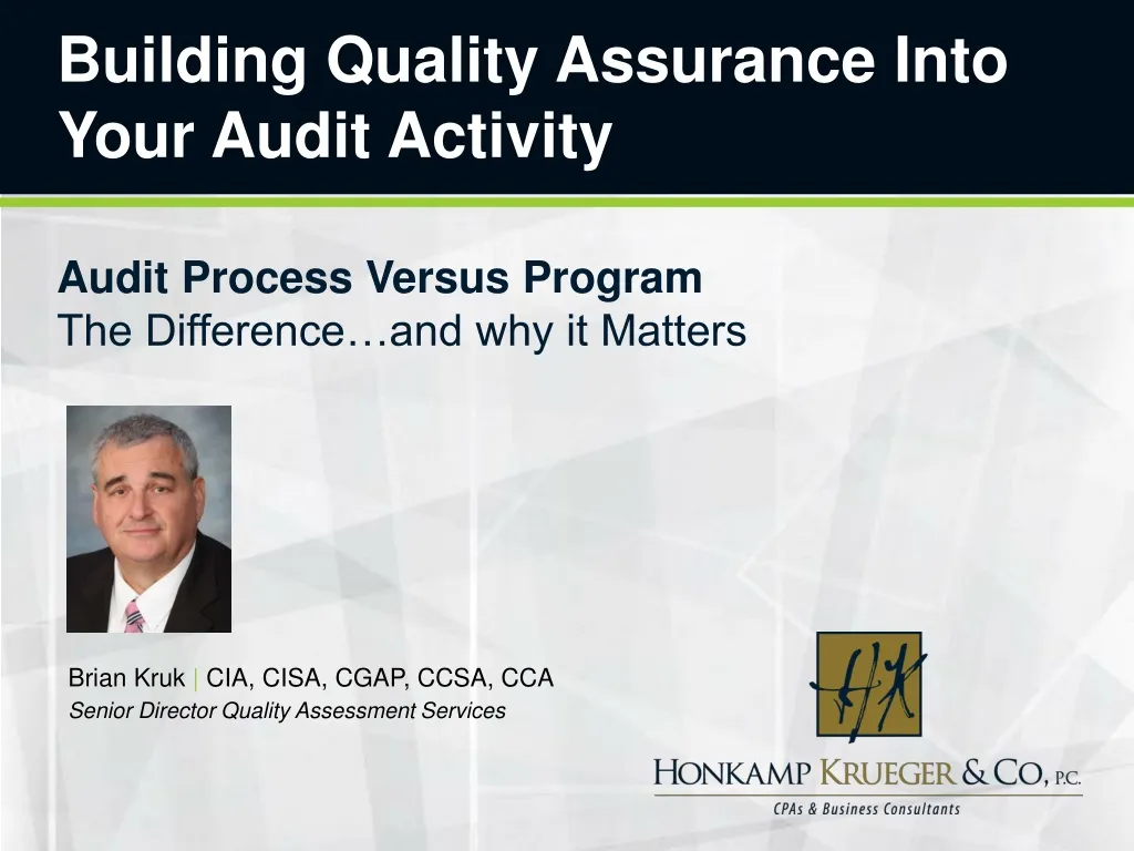 building quality assurance into your audit activity