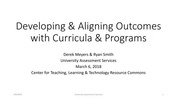 Developing &amp; Aligning Outcomes with Curricula &amp; Programs