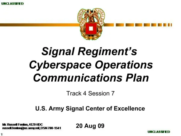 Signal Regiment s Cyberspace Operations Communications Plan