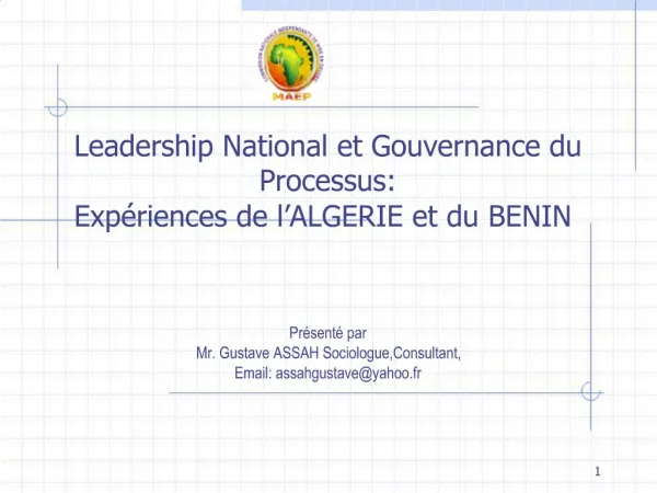 Leadership National et Gouvernance du Processus: Exp riences de l ALGERIE et du BENIN