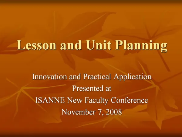 Lesson and Unit Planning