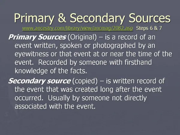 Primary Secondary Sources ancestry