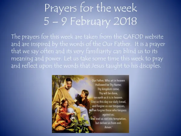 Prayers for the week 5 – 9 February 2018