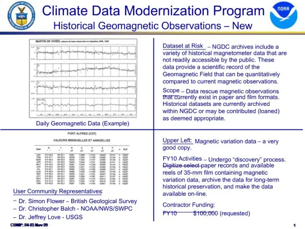 Climate Data Modernization Program Historical Geomagnetic Observations New