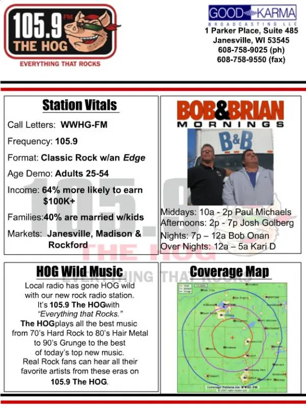 Station Vitals Call Letters: WWHG-FM Frequency: 105.9 Format: Classic Rock w