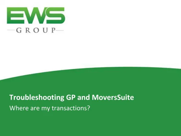 Troubleshooting GP and MoversSuite