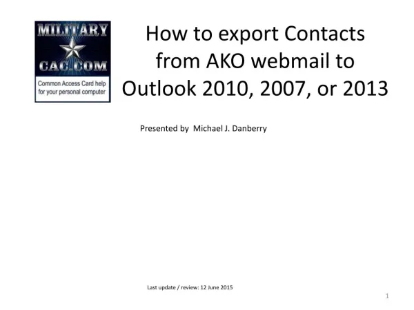 How to export Contacts from AKO webmail to Outlook 2010, 2007, or 2013