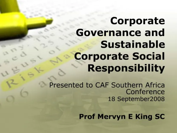 Corporate Governance and Sustainable Corporate Social Responsibility