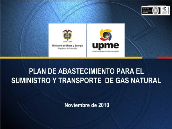 PLAN DE ABASTECIMIENTO PARA EL SUMINISTRO Y TRANSPORTE DE GAS NATURAL