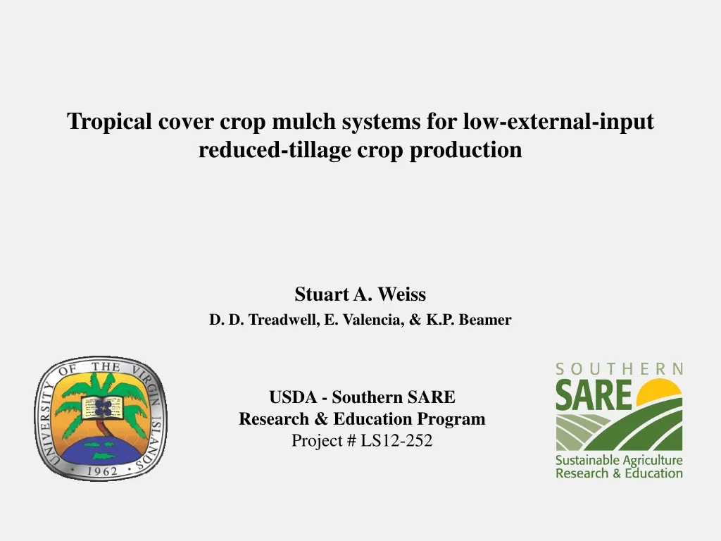 tropical cover crop mulch systems for low external input reduced tillage crop production