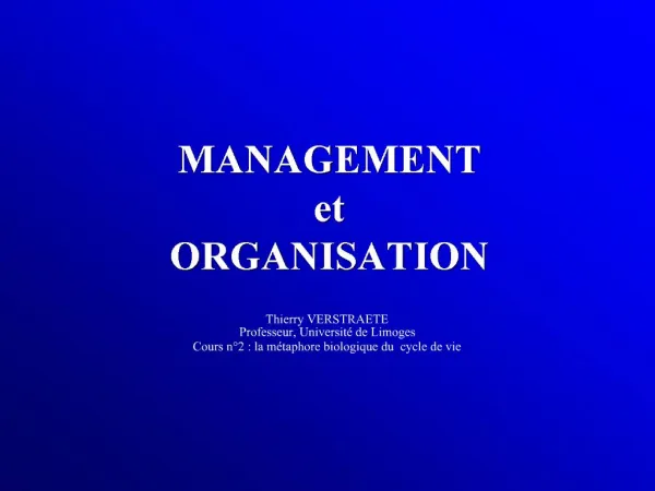 MANAGEMENT et ORGANISATION