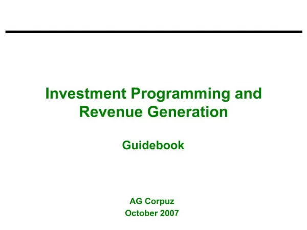 Investment Programming and Revenue Generation Guidebook