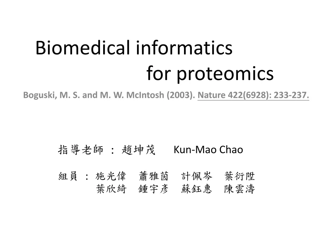 biomedical informatics for proteomics