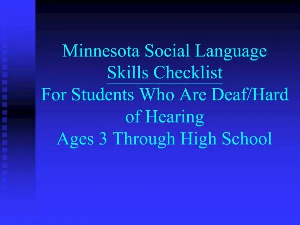 Minnesota Social Language Skills Checklist For Students Who Are Deaf