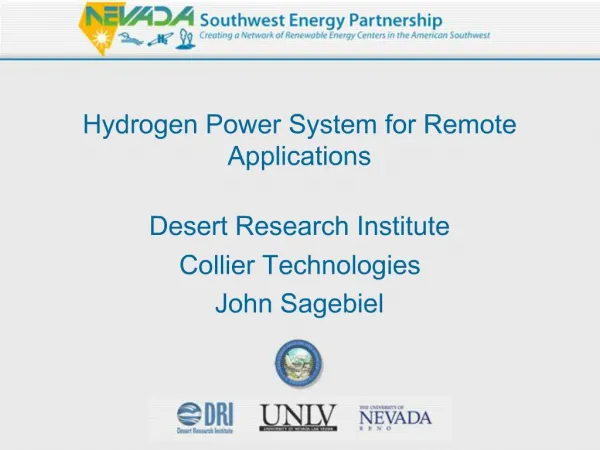 Hydrogen Power System for Remote Applications