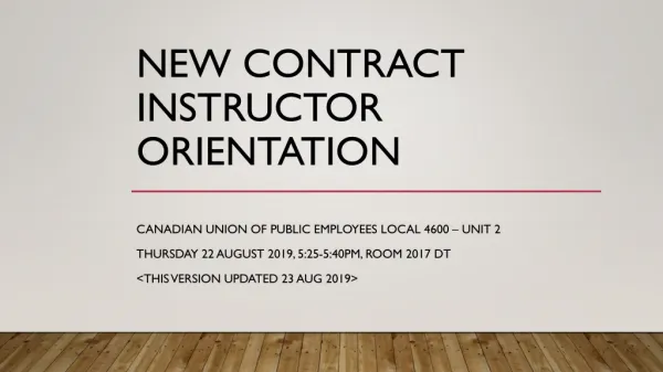 New CONTRACT Instructor orientation