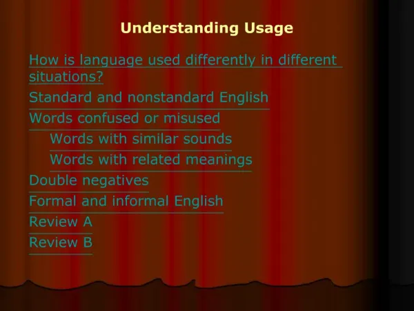 How is language used differently in different situations Standard and nonstandard English Words confused or misused Word