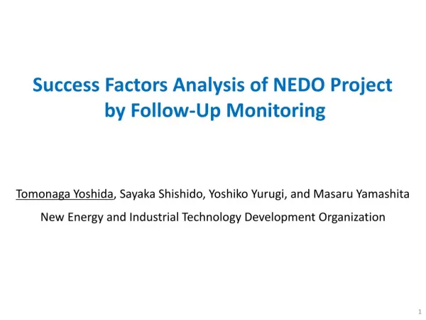 Success Factors Analysis of NEDO Project by Follow-Up Monitoring