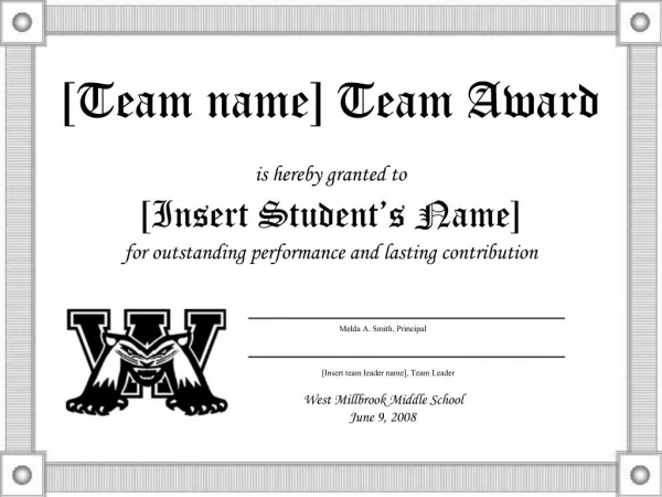 [Team name] Team Award