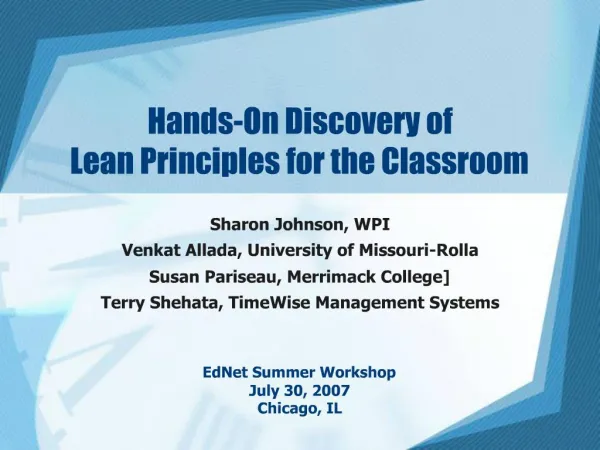 Hands-On Discovery of Lean Principles for the Classroom