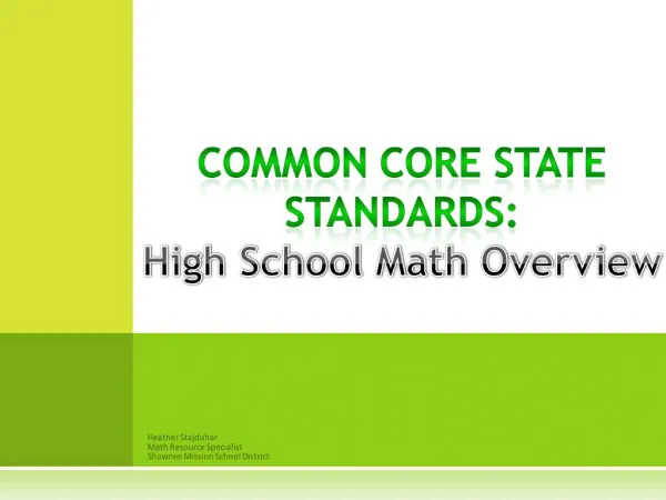Common Core State Standards: High School Math Overview