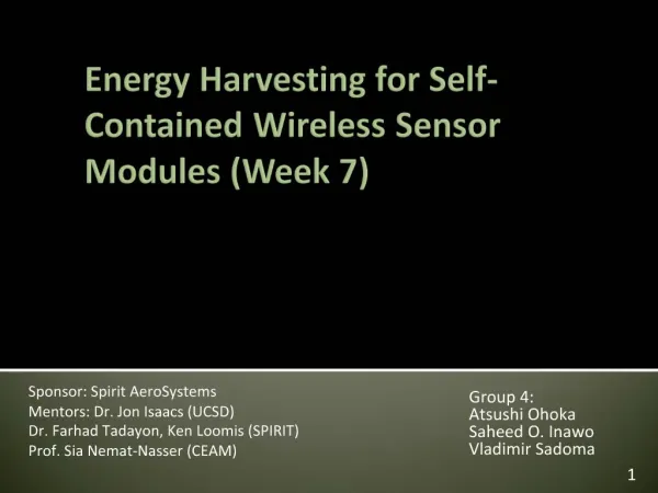 Energy Harvesting for Self-Contained Wireless Sensor Modules Week 7
