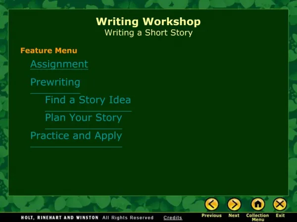Writing Workshop Writing a Short Story
