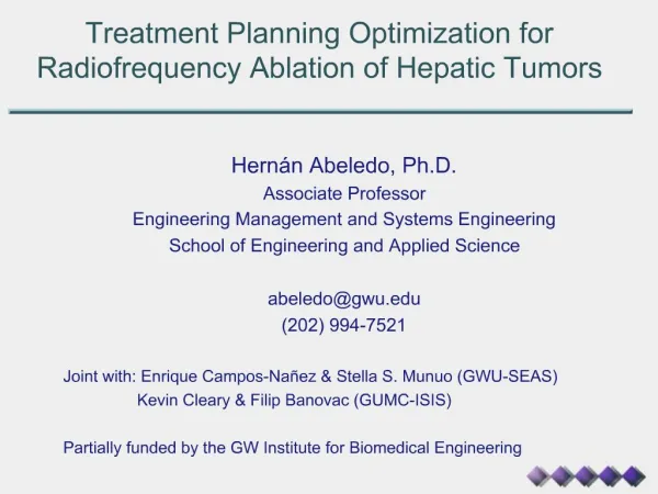 Treatment Planning Optimization for Radiofrequency Ablation of Hepatic Tumors