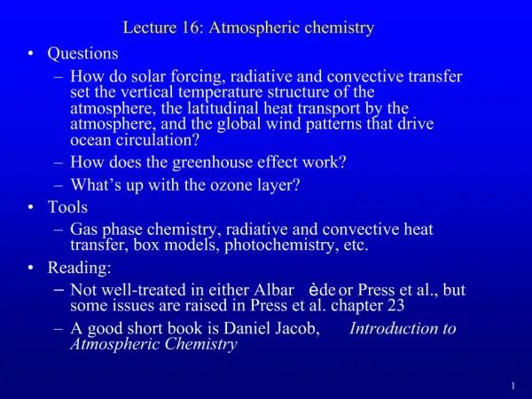 Lecture 16: Atmospheric chemistry