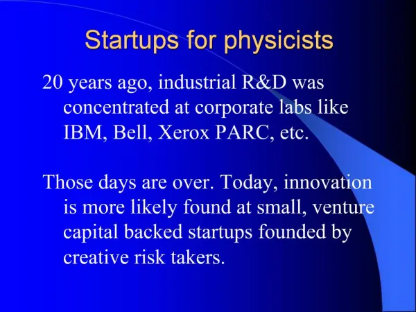 Startups for physicists