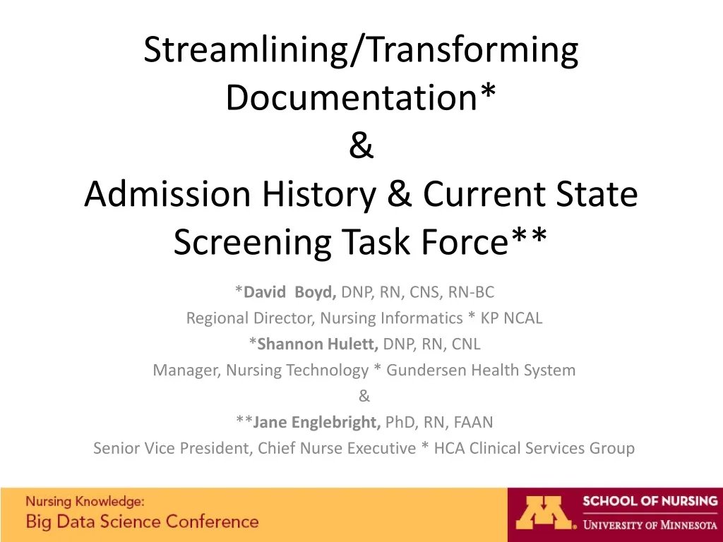 streamlining transforming documentation admission history current state screening task force