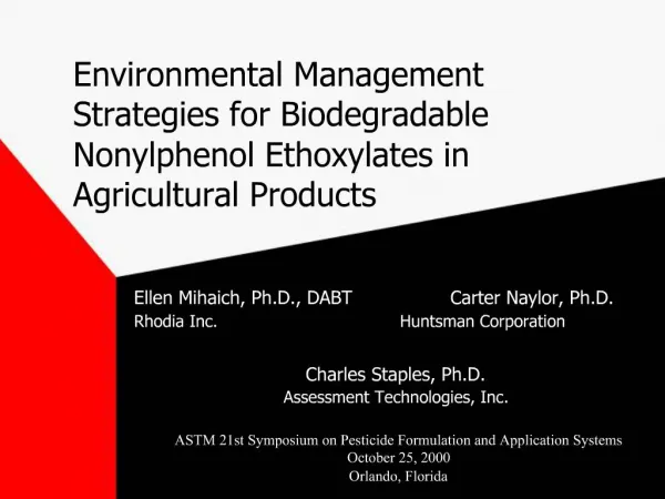 Environmental Management Strategies for Biodegradable Nonylphenol Ethoxylates in Agricultural Products
