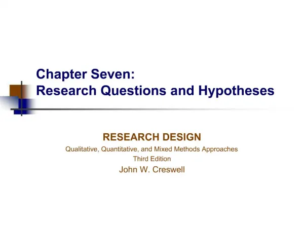 Chapter Seven: Research Questions and Hypotheses
